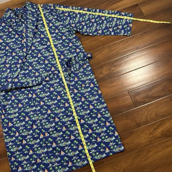 Polo Ralph Lauren Mens Size L / XL Blue Tropical Sailboat Print 100% Cotton Robe - Picture 5 of 13